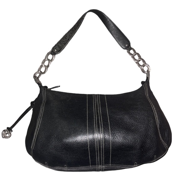🖤 Brighton Black Leather Hobo Shoulder Bag With Silver Chain Strap Heart Charm - Picture 2 of 15